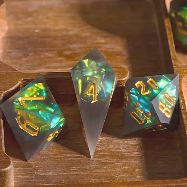 The Hollow Fog – 7pc Handmade Sharp Edge Resin Dice Set - Nerd Gear Gaming Inc.