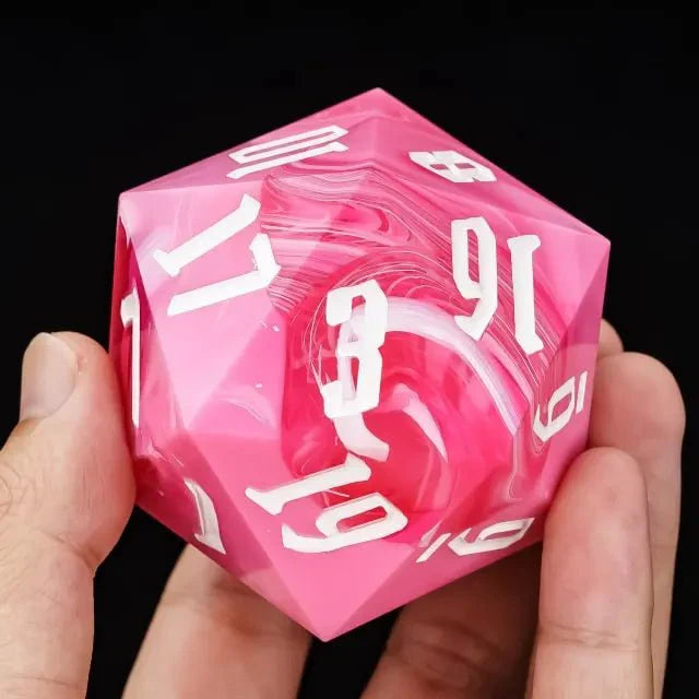 The Potion of Charm – 55mm Pink Acrylic Swirl D20 Dice - Nerd Gear Gaming Inc.